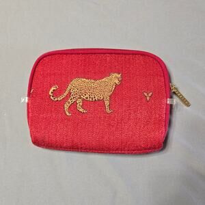 Modella Burgundy Makeup Pouch with Gold Embroidered Leopard